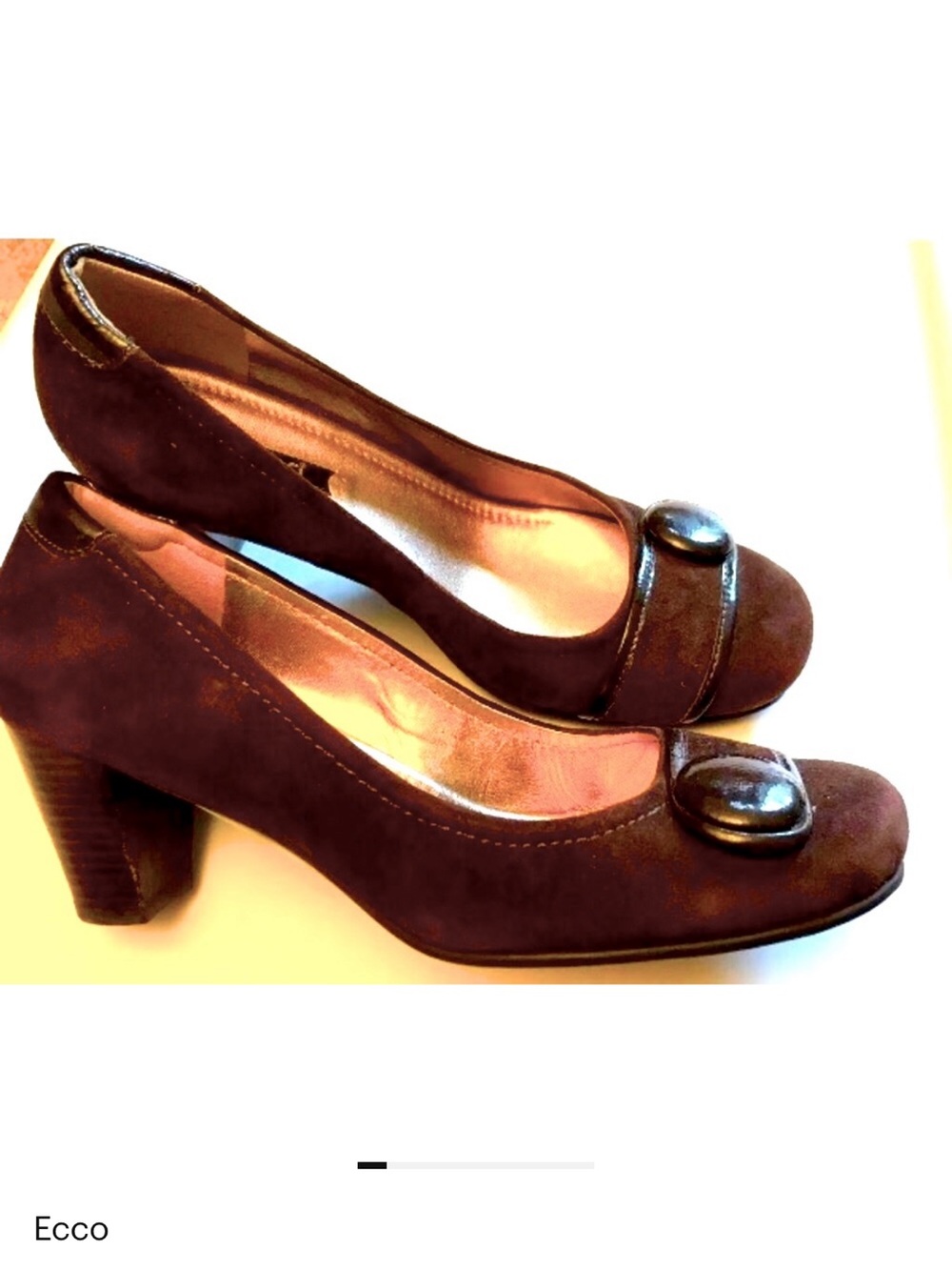 ECCO 39 Brown HANNA suede leather Button Monk Strap 2.5” heels comfort Pumps EUC